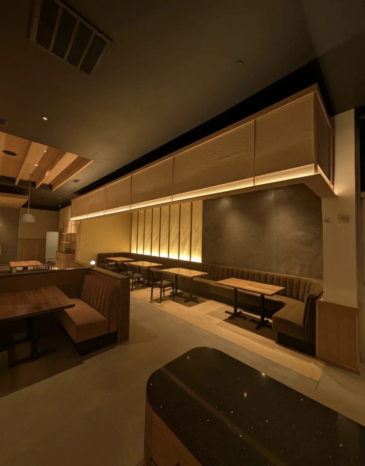 Mujinzo Restaurant banquette seating, McAllen TX — build-out by CCL Contracting