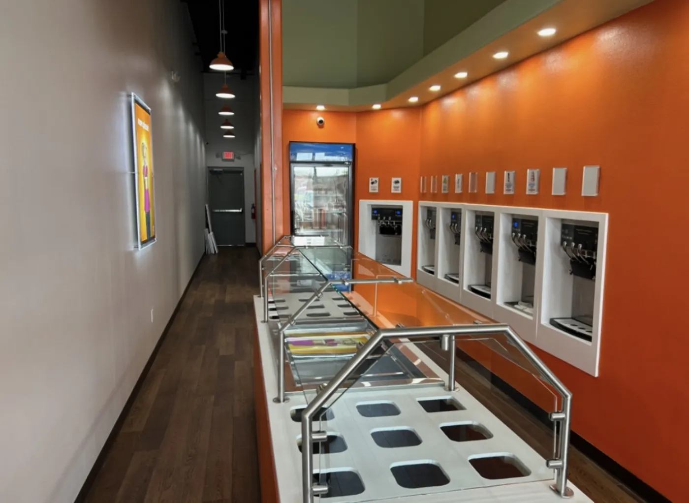 Orange Leaf frozen yogurt interior, Weslaco TX — build-out by CCL Contracting