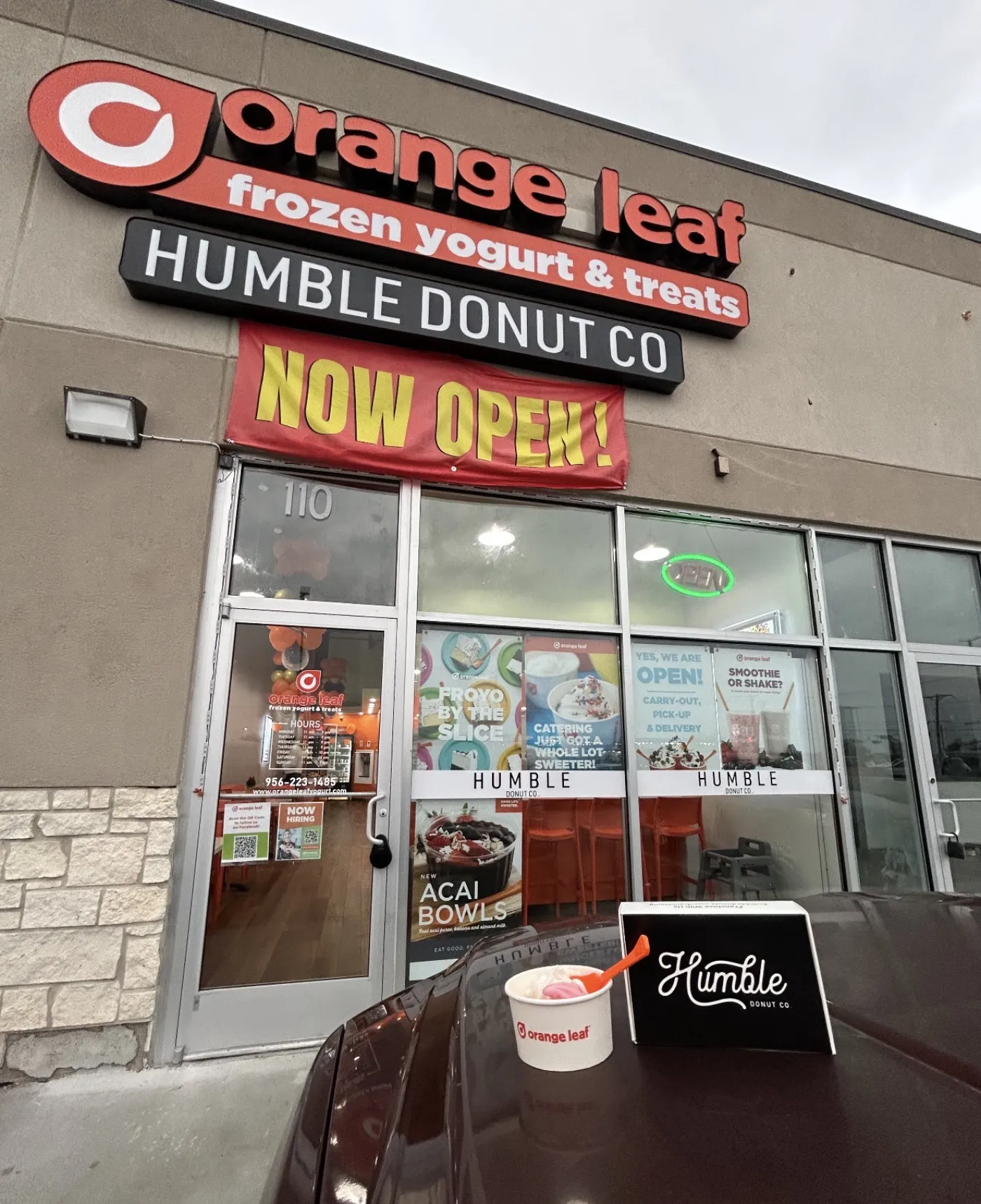 Orange Leaf & Humble Donut Co storefront, Weslaco TX — build-out by CCL Contracting